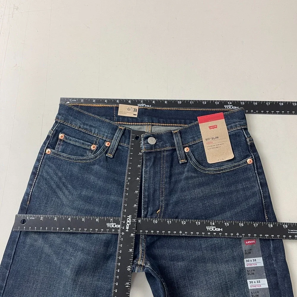 Levis Jeans Mens 30x32 Blue 511 Slim Fit Dark Wash Denim Whiskers Goth Grunge